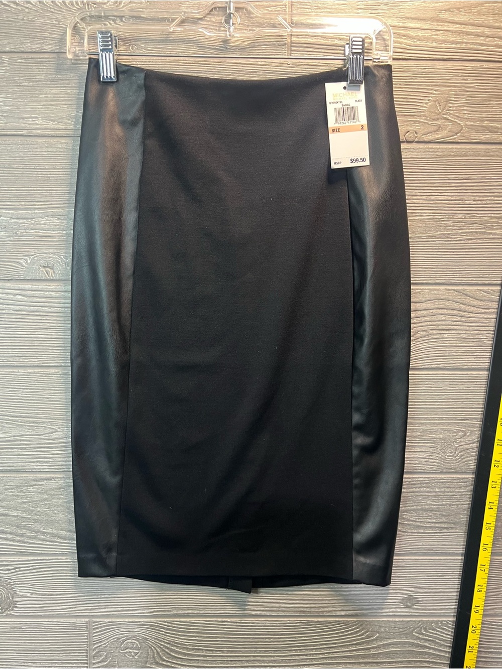 Michael Kors Black Pencil Skirt with Faux-Leather Side Panels